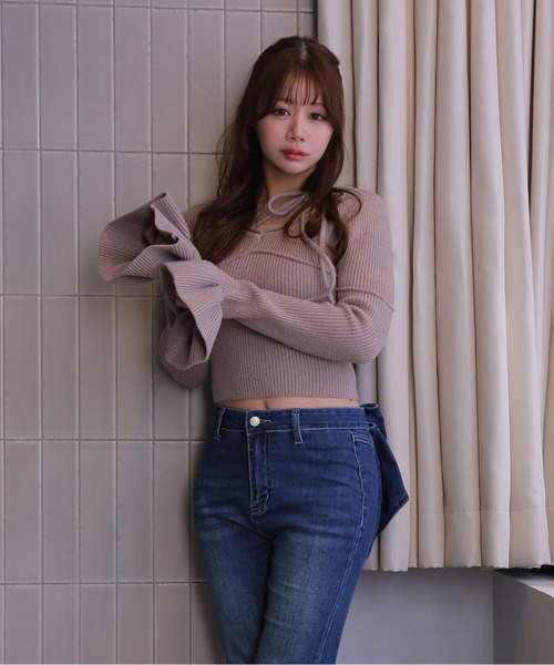 M DOLLY(エムドリー)の「*M DOLLY original* ribbon flare fata knit tops/リボンフレアファータニットトップス(ニット/セーター・レディース・ライトブルー/モカ/アイボリー/ブラック・FREE)」の21枚目の写真