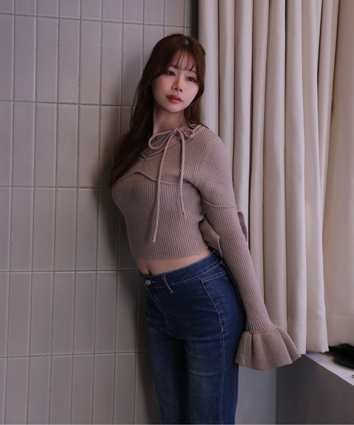 M DOLLY(エムドリー)の「*M DOLLY original* ribbon flare fata knit tops/リボンフレアファータニットトップス(ニット/セーター・レディース・ライトブルー/モカ/アイボリー/ブラック・FREE)」の22枚目の写真