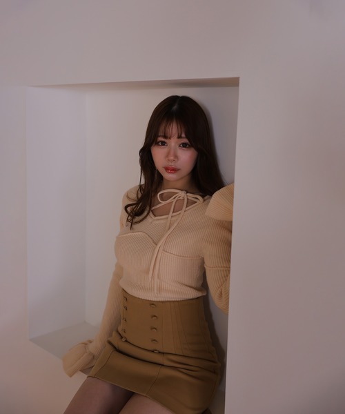 M DOLLY(エムドリー)の「*M DOLLY original* ribbon flare fata knit tops/リボンフレアファータニットトップス(ニット/セーター・レディース・ライトブルー/モカ/アイボリー/ブラック・FREE)」の5枚目の写真