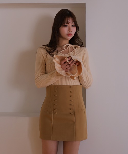 M DOLLY(エムドリー)の「*M DOLLY original* ribbon flare fata knit tops/リボンフレアファータニットトップス(ニット/セーター・レディース・ライトブルー/モカ/アイボリー/ブラック・FREE)」の6枚目の写真