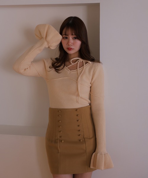 M DOLLY(エムドリー)の「*M DOLLY original* ribbon flare fata knit tops/リボンフレアファータニットトップス(ニット/セーター・レディース・ライトブルー/モカ/アイボリー/ブラック・FREE)」の8枚目の写真