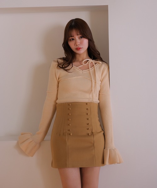 M DOLLY(エムドリー)の「*M DOLLY original* ribbon flare fata knit tops/リボンフレアファータニットトップス(ニット/セーター・レディース・ライトブルー/モカ/アイボリー/ブラック・FREE)」の10枚目の写真