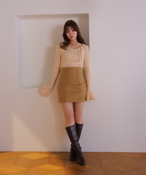 M DOLLY(エムドリー)の「*M DOLLY original* ribbon flare fata knit tops/リボンフレアファータニットトップス(ニット/セーター・レディース・ライトブルー/モカ/アイボリー/ブラック・FREE)」の12枚目の写真