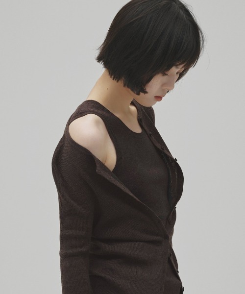 TODAYFUL(トゥデイフル)の「Roundhem Knit Tanktop(タンクトップ・レディース・ダークブラウン/キナリ/チャコールグレー・FREE)」の3枚目の写真