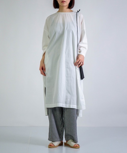 prit（プリット）の「[prit] サイロプレミアム天竺×ブロード 切替7分袖スリットワイドワンピース（ワンピース・レディース・イエロー/ホワイト・FREE）」の2枚目の写真