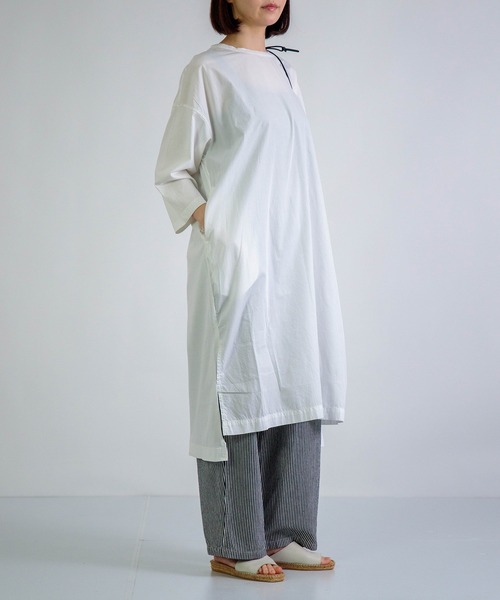 prit（プリット）の「[prit] サイロプレミアム天竺×ブロード 切替7分袖スリットワイドワンピース（ワンピース・レディース・イエロー/ホワイト・FREE）」の10枚目の写真