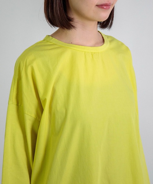 prit（プリット）の「[prit] サイロプレミアム天竺×ブロード 切替7分袖スリットワイドワンピース（ワンピース・レディース・イエロー/ホワイト・FREE）」の7枚目の写真
