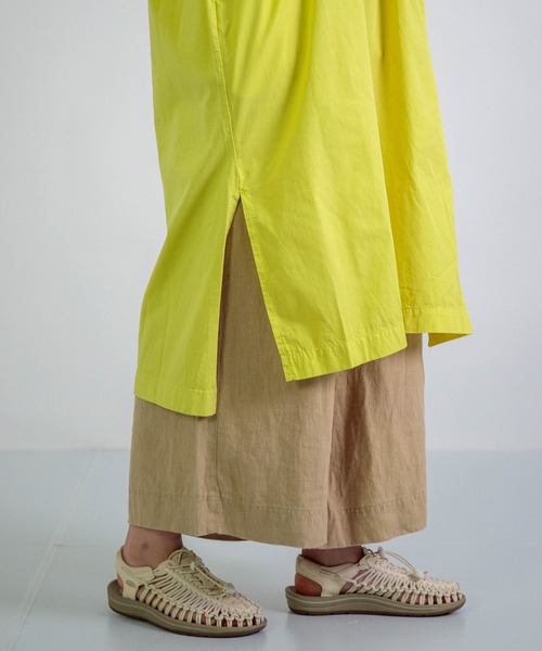 prit（プリット）の「[prit] サイロプレミアム天竺×ブロード 切替7分袖スリットワイドワンピース（ワンピース・レディース・イエロー/ホワイト・FREE）」の9枚目の写真