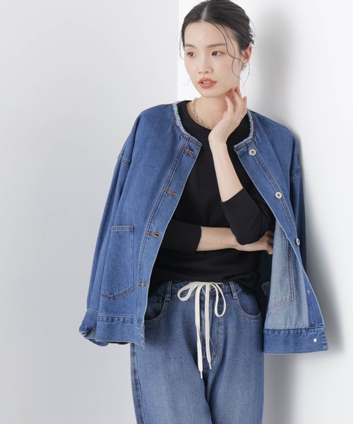 NANO universe（ナノユニバース）の「ノーカラーデニムジャケット（デニムジャケット・レディース・ライトブルー/ダークネイビー/ネイビー・FREE）」の3枚目の写真