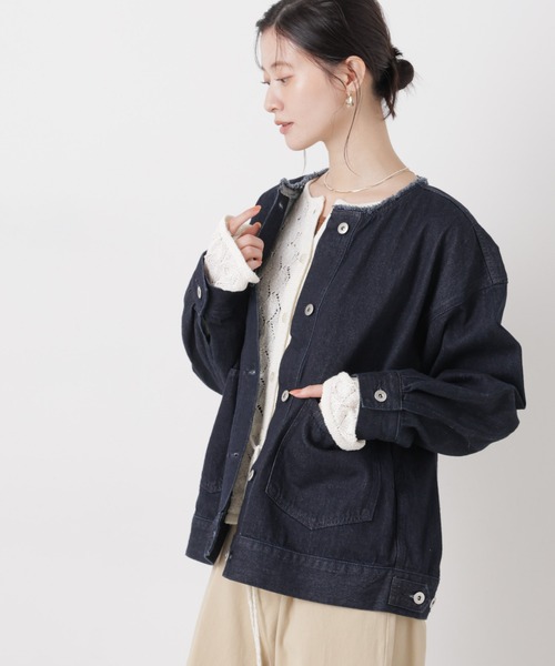 NANO universe（ナノユニバース）の「ノーカラーデニムジャケット（デニムジャケット・レディース・ライトブルー/ダークネイビー/ネイビー・FREE）」の17枚目の写真