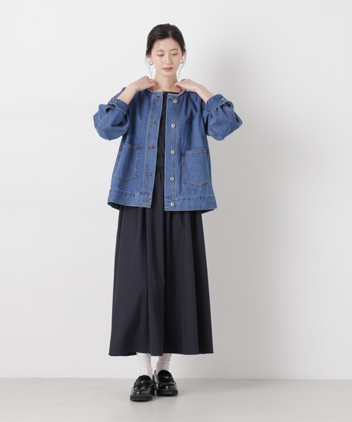 NANO universe（ナノユニバース）の「ノーカラーデニムジャケット（デニムジャケット・レディース・ライトブルー/ダークネイビー/ネイビー・FREE）」の14枚目の写真