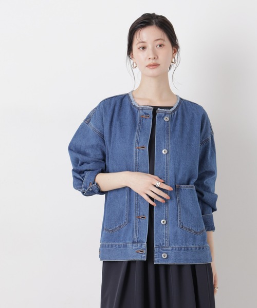 NANO universe（ナノユニバース）の「ノーカラーデニムジャケット（デニムジャケット・レディース・ライトブルー/ダークネイビー/ネイビー・FREE）」の10枚目の写真