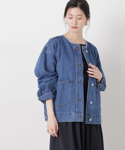 NANO universe（ナノユニバース）の「ノーカラーデニムジャケット（デニムジャケット・レディース・ライトブルー/ダークネイビー/ネイビー・FREE）」の12枚目の写真