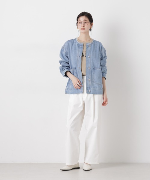 NANO universe（ナノユニバース）の「ノーカラーデニムジャケット（デニムジャケット・レディース・ライトブルー/ダークネイビー/ネイビー・FREE）」の6枚目の写真