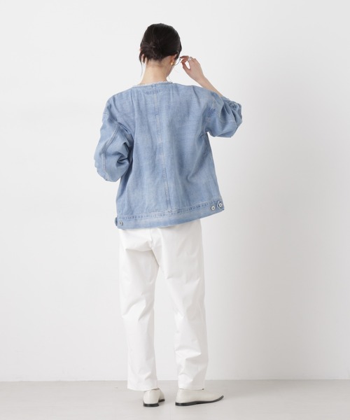 NANO universe（ナノユニバース）の「ノーカラーデニムジャケット（デニムジャケット・レディース・ライトブルー/ダークネイビー/ネイビー・FREE）」の7枚目の写真