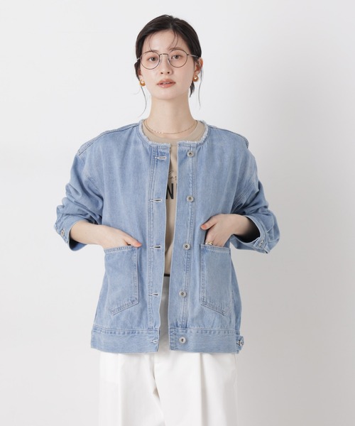 NANO universe（ナノユニバース）の「ノーカラーデニムジャケット（デニムジャケット・レディース・ライトブルー/ダークネイビー/ネイビー・FREE）」の5枚目の写真