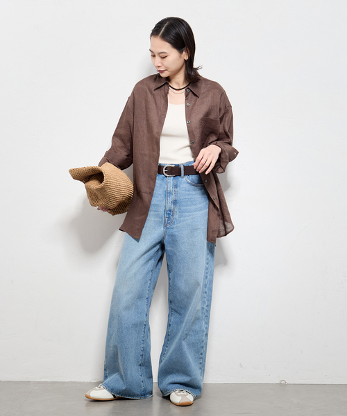 JOURNAL STANDARD（ジャーナルスタンダード）の「《追加2》ゼフィールリネン2WAYシャツ（シャツ/ブラウス・レディース・ブラウン系その他/ブラックミックス/イエロー・FREE）」の6枚目の写真