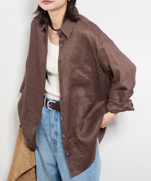 JOURNAL STANDARD（ジャーナルスタンダード）の「《追加2》ゼフィールリネン2WAYシャツ（シャツ/ブラウス・レディース・ブラウン系その他/ブラックミックス/イエロー・FREE）」の9枚目の写真
