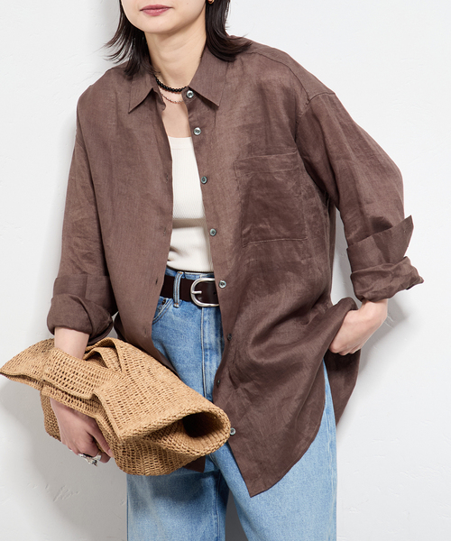 JOURNAL STANDARD（ジャーナルスタンダード）の「《追加2》ゼフィールリネン2WAYシャツ（シャツ/ブラウス・レディース・ブラウン系その他/ブラックミックス/イエロー・FREE）」の10枚目の写真