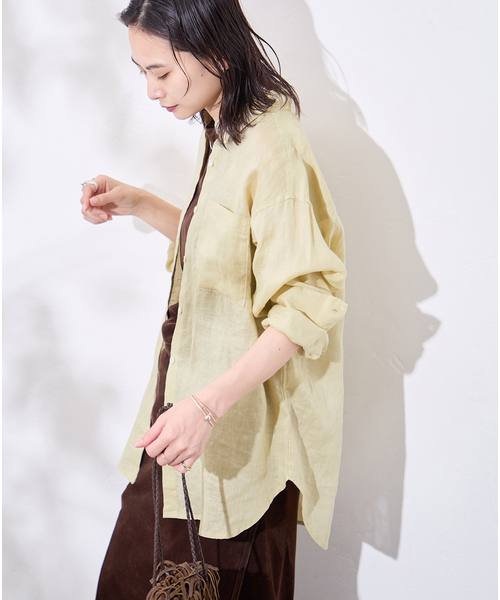 JOURNAL STANDARD（ジャーナルスタンダード）の「《追加2》ゼフィールリネン2WAYシャツ（シャツ/ブラウス・レディース・ブラウン系その他/ブラックミックス/イエロー・FREE）」の17枚目の写真