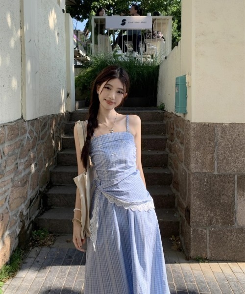 Ritzy(リッツィー)の「スカーフ付き ロング丈 チェック柄 ワンピース(ワンピース・レディース・ブルー・M/S/L)」の14枚目の写真