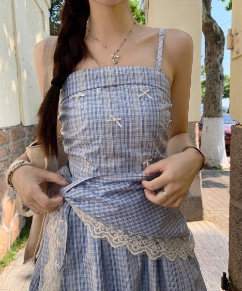 Ritzy(リッツィー)の「スカーフ付き ロング丈 チェック柄 ワンピース(ワンピース・レディース・ブルー・M/S/L)」の15枚目の写真