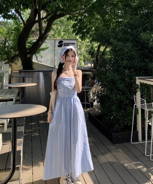 Ritzy(リッツィー)の「スカーフ付き ロング丈 チェック柄 ワンピース(ワンピース・レディース・ブルー・M/S/L)」の17枚目の写真