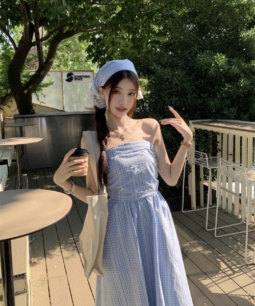 Ritzy(リッツィー)の「スカーフ付き ロング丈 チェック柄 ワンピース(ワンピース・レディース・ブルー・M/S/L)」の18枚目の写真