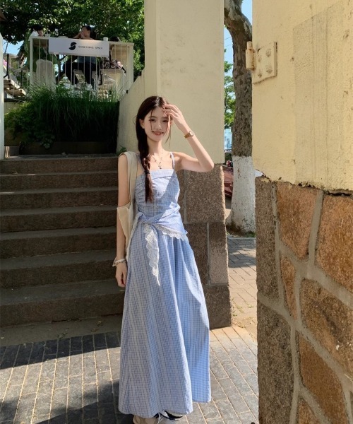 Ritzy(リッツィー)の「スカーフ付き ロング丈 チェック柄 ワンピース(ワンピース・レディース・ブルー・M/S/L)」の20枚目の写真