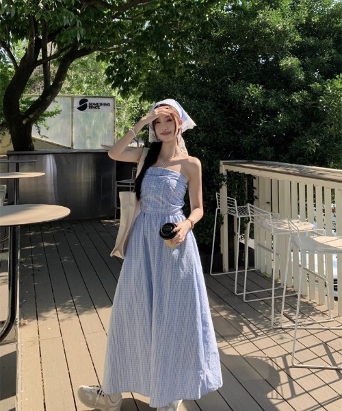 Ritzy(リッツィー)の「スカーフ付き ロング丈 チェック柄 ワンピース(ワンピース・レディース・ブルー・M/S/L)」の21枚目の写真