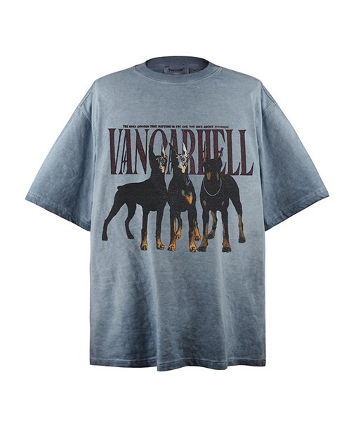 Ressaca(レサーカ)の「オーバーサイズユーズド加工ドーベルマンプリントTシャツ(Tシャツ/カットソー・メンズ・ブルー/ブラック・L/XL/M)」の1枚目の写真