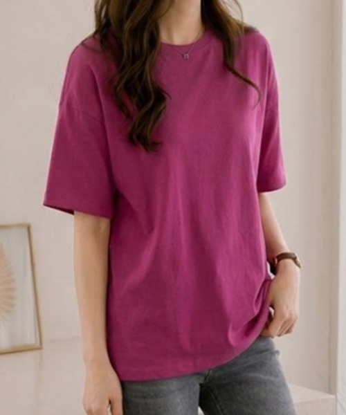 mielu(ミエル)の「半袖ベーシックTシャツ(Tシャツ/カットソー・レディース・ホワイト/ピンク/ブラック・LARGE/MEDIUM)」の3枚目の写真