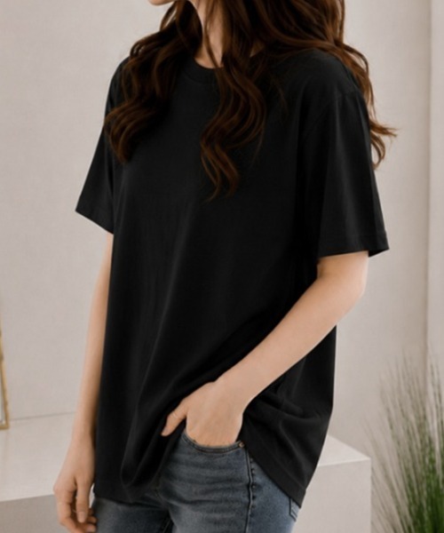 mielu(ミエル)の「半袖ベーシックTシャツ(Tシャツ/カットソー・レディース・ホワイト/ピンク/ブラック・LARGE/MEDIUM)」の1枚目の写真
