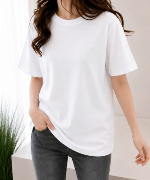 mielu(ミエル)の「半袖ベーシックTシャツ(Tシャツ/カットソー・レディース・ホワイト/ピンク/ブラック・LARGE/MEDIUM)」の4枚目の写真