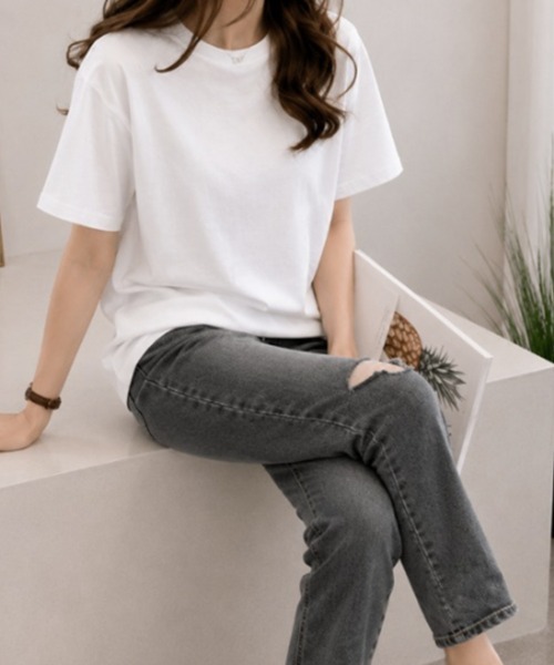 mielu(ミエル)の「半袖ベーシックTシャツ(Tシャツ/カットソー・レディース・ホワイト/ピンク/ブラック・LARGE/MEDIUM)」の5枚目の写真