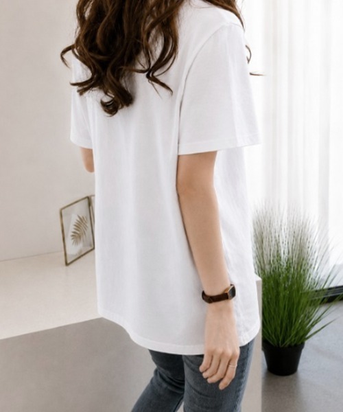 mielu(ミエル)の「半袖ベーシックTシャツ(Tシャツ/カットソー・レディース・ホワイト/ピンク/ブラック・LARGE/MEDIUM)」の6枚目の写真