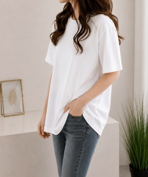 mielu(ミエル)の「半袖ベーシックTシャツ(Tシャツ/カットソー・レディース・ホワイト/ピンク/ブラック・LARGE/MEDIUM)」の7枚目の写真
