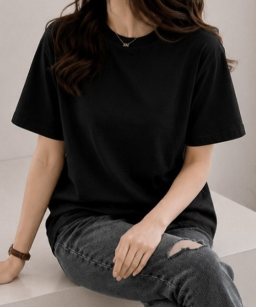 mielu(ミエル)の「半袖ベーシックTシャツ(Tシャツ/カットソー・レディース・ホワイト/ピンク/ブラック・LARGE/MEDIUM)」の8枚目の写真