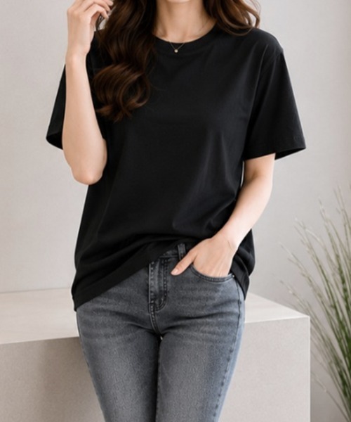 mielu(ミエル)の「半袖ベーシックTシャツ(Tシャツ/カットソー・レディース・ホワイト/ピンク/ブラック・LARGE/MEDIUM)」の9枚目の写真