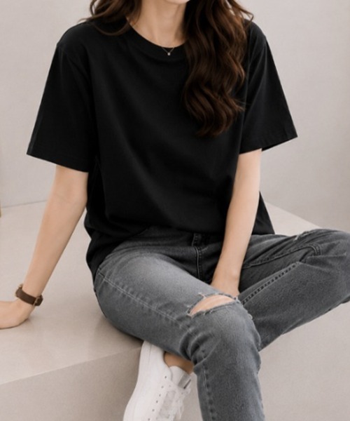 mielu(ミエル)の「半袖ベーシックTシャツ(Tシャツ/カットソー・レディース・ホワイト/ピンク/ブラック・LARGE/MEDIUM)」の11枚目の写真