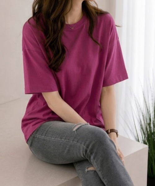 mielu(ミエル)の「半袖ベーシックTシャツ(Tシャツ/カットソー・レディース・ホワイト/ピンク/ブラック・LARGE/MEDIUM)」の15枚目の写真