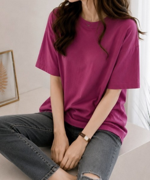 mielu(ミエル)の「半袖ベーシックTシャツ(Tシャツ/カットソー・レディース・ホワイト/ピンク/ブラック・LARGE/MEDIUM)」の16枚目の写真