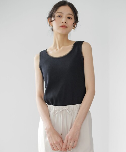 組曲 L(クミキョク オオキイサイズ)の「テレコチュール タンクトップ(タンクトップ・レディース・ホワイト系/ブラック系・5/7/6)」の2枚目の写真