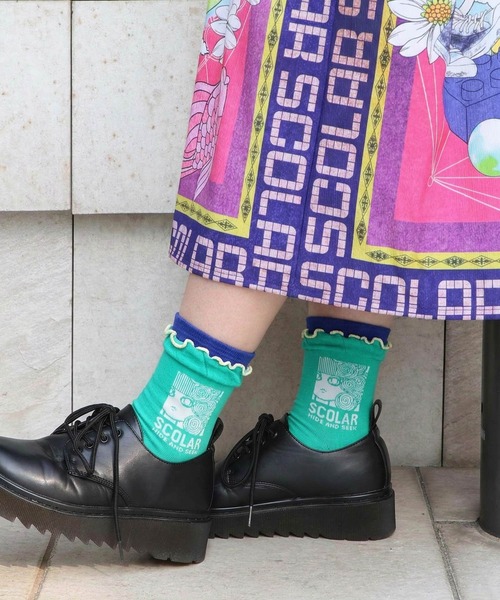 ScoLar(スカラー)の「88J18804:メロウフリルスカラー柄ソックス(ソックス/靴下・レディース・ブラック/グリーン・FREE)」の7枚目の写真