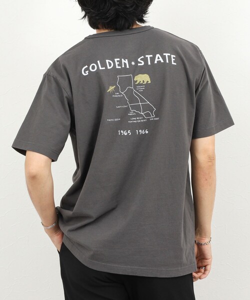 BARNS OUTFITTERS（バーンズアウトフィッターズ）の「【BARNS OUTFITTERS】別注 MAP GOLDEN STATE プリントTシャツ 26SS（Tシャツ/カットソー・メンズ・ホワイト/チャコールグレー/サックスブルー・S/M/L）」の2枚目の写真