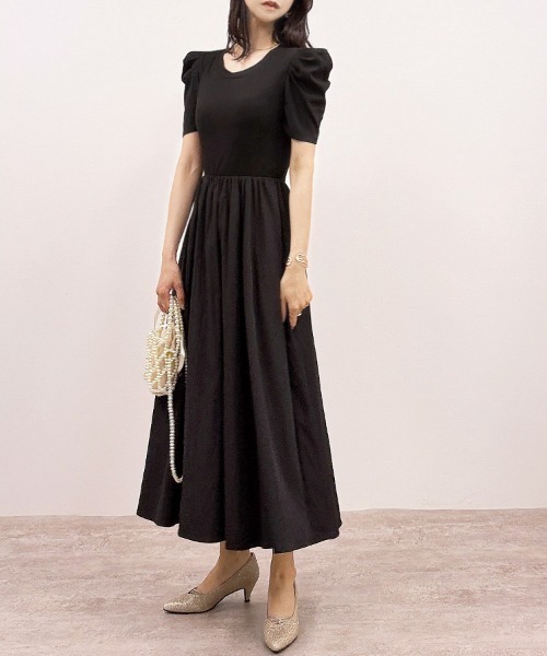 CLOTHY（クロシィ）の「【美シルエットで魅せる、大人の韓国ワンピ】パフスリロングワンピ（ワンピース・レディース・その他/ブラック・FREE）」の4枚目の写真