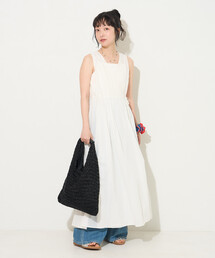 インドボイル カシュクール 同色刺繍 ノースリワンピース