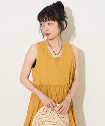 インドボイル カシュクール 同色刺繍 ノースリワンピース