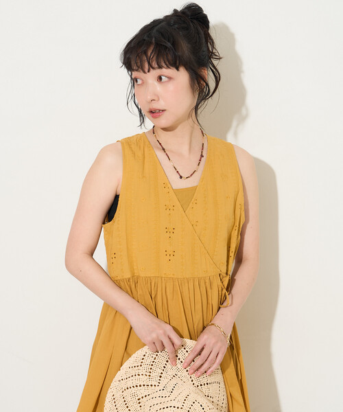 インドボイル カシュクール 同色刺繍 ノースリワンピース（ワンピース