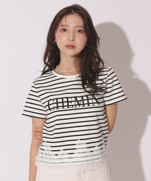Apuweiser-riche レーストリムプリーツトップス レーストリム刺繍ロゴTシャツ（Tシャツ/カットソー）｜Apuweiser